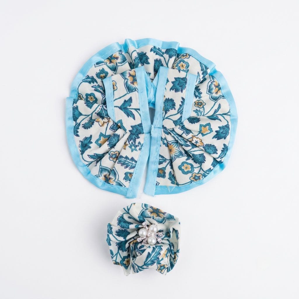 White & Sky Blue Floral Printed Laddu Gopal Poshak | Bal Gopal Dress