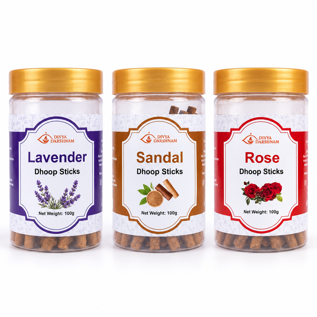 Lavender, Sandal & Rose Dhoop Sticks Combo | 3 x 100g