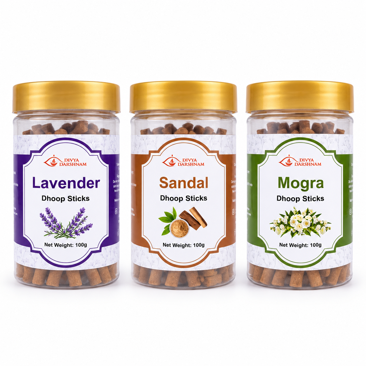 Lavender, Sandal & Mogra Dhoop Sticks Combo | 3 x 100g