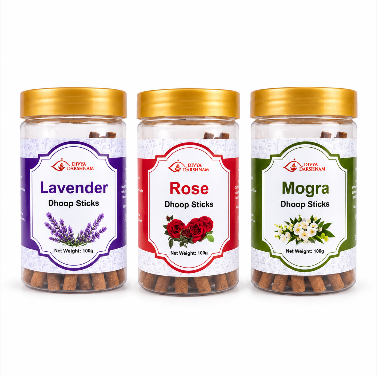 Lavender, Rose & Mogra Dhoop Sticks Combo | 3 x 100g