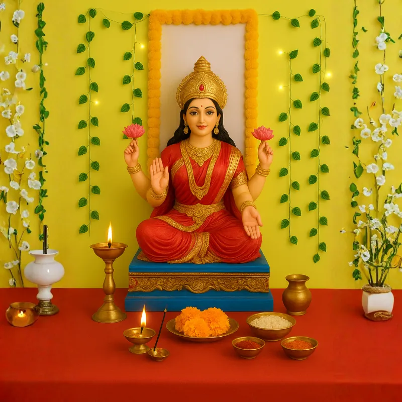 Sacred Laxmi Puja, Diwali, Festival & Triangle garland Backdrop Decoration