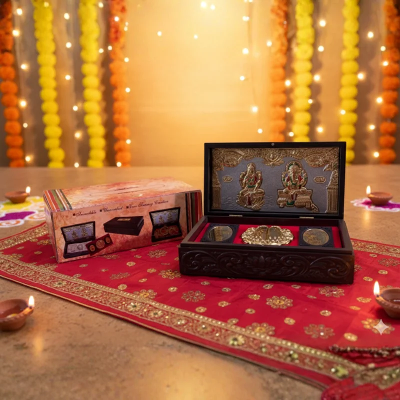 Gold-Plated Lakshmi Ganesha Idol | Decorative Gift Box