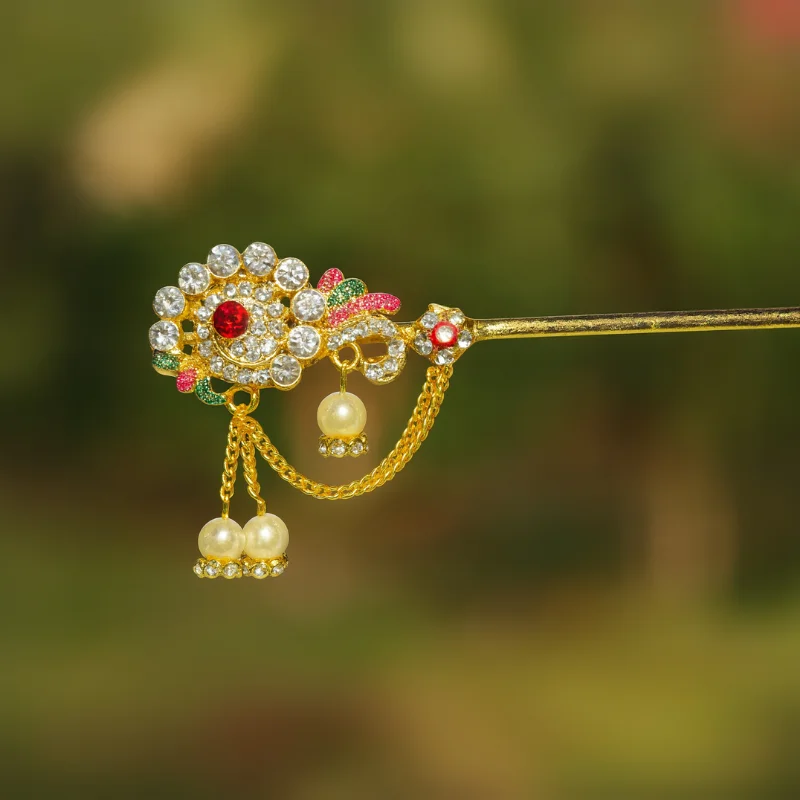 Laddu Gopal Ji Bansuri Stone Work with Pearls Size 5